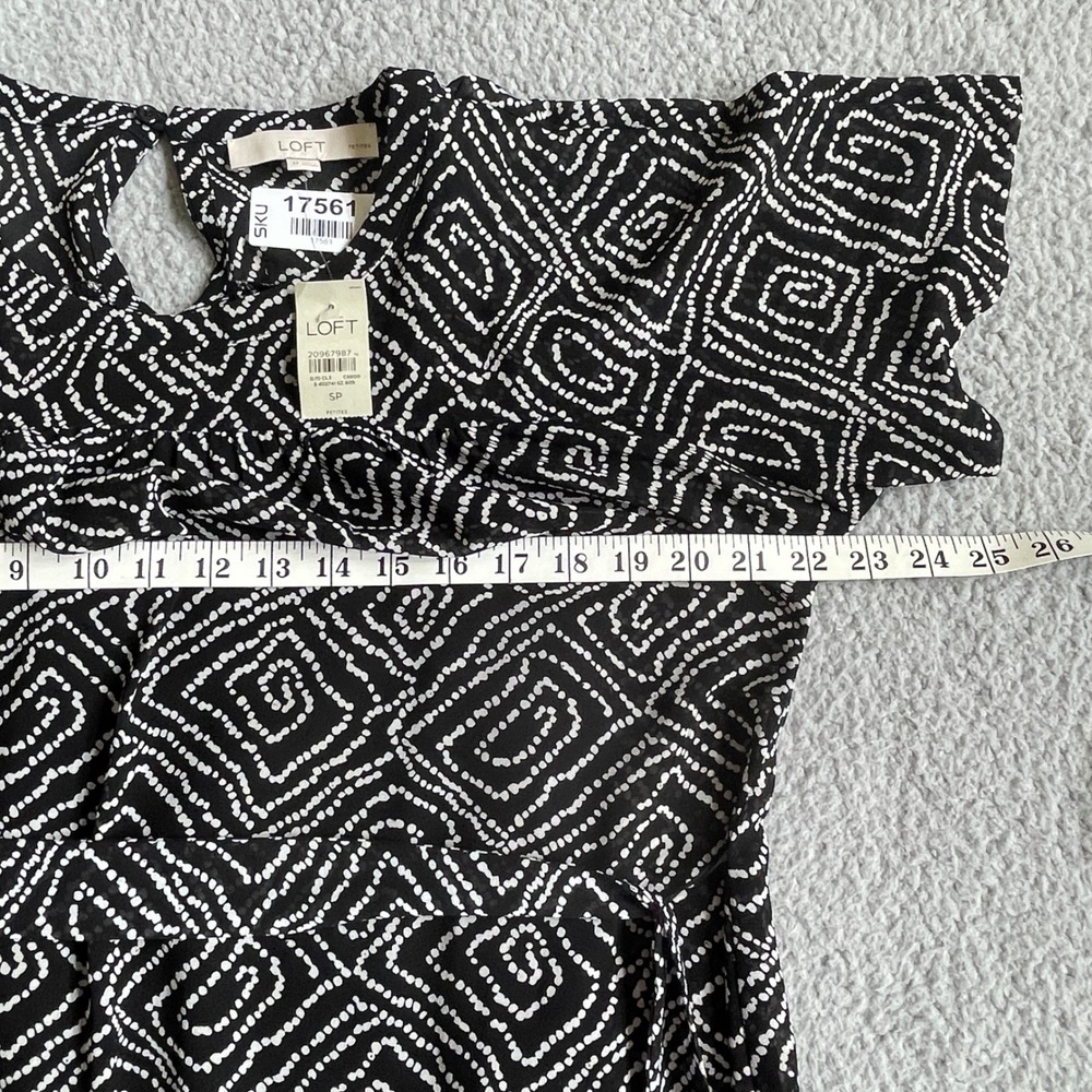 LOFT Geometric Print Dress Womens Small Petite Black NWT Belted Short Sleeve - Picture 8 of 10